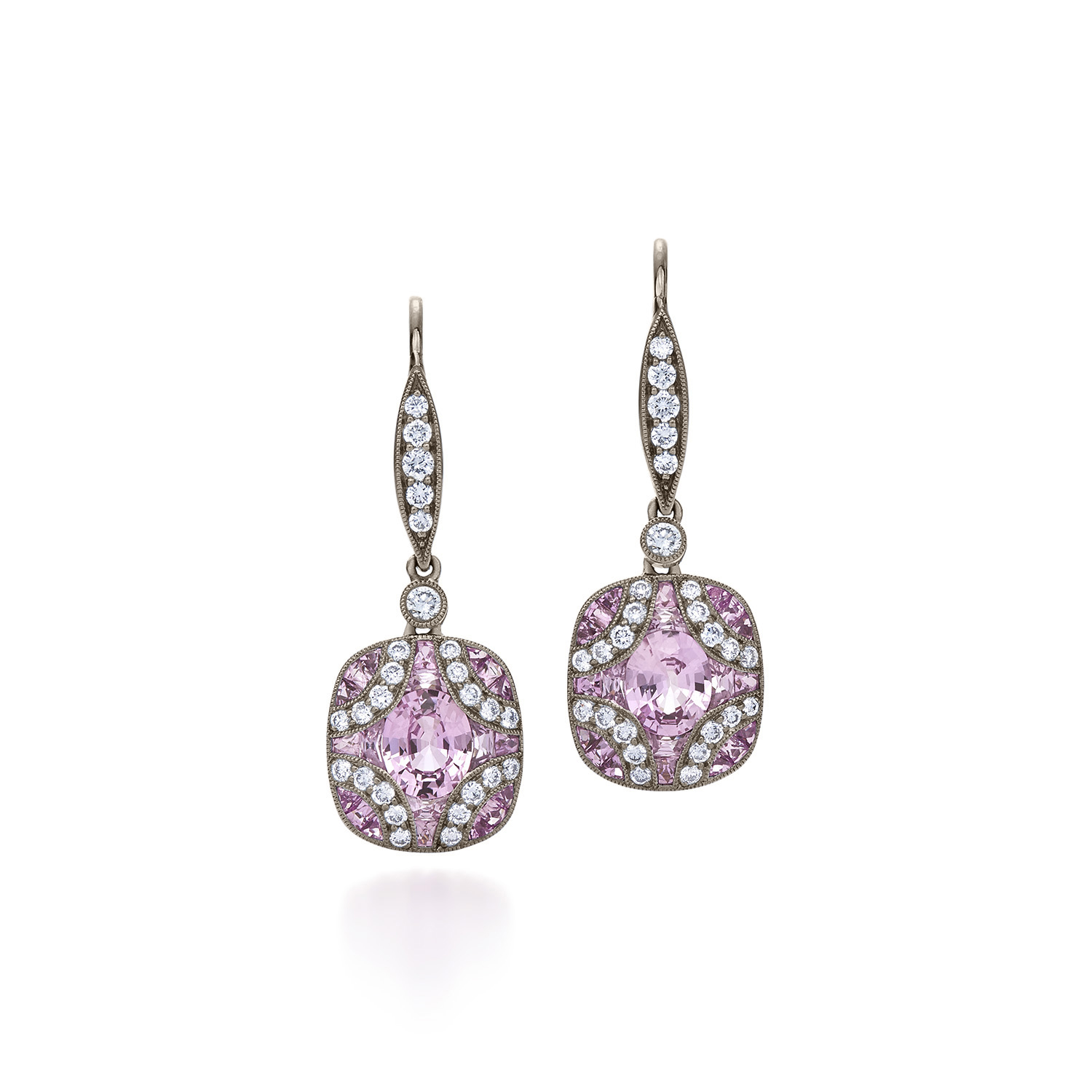 Kwiat Vintage Small Argyle Earrings with Pink Sapphires Diamonds in 18K ...