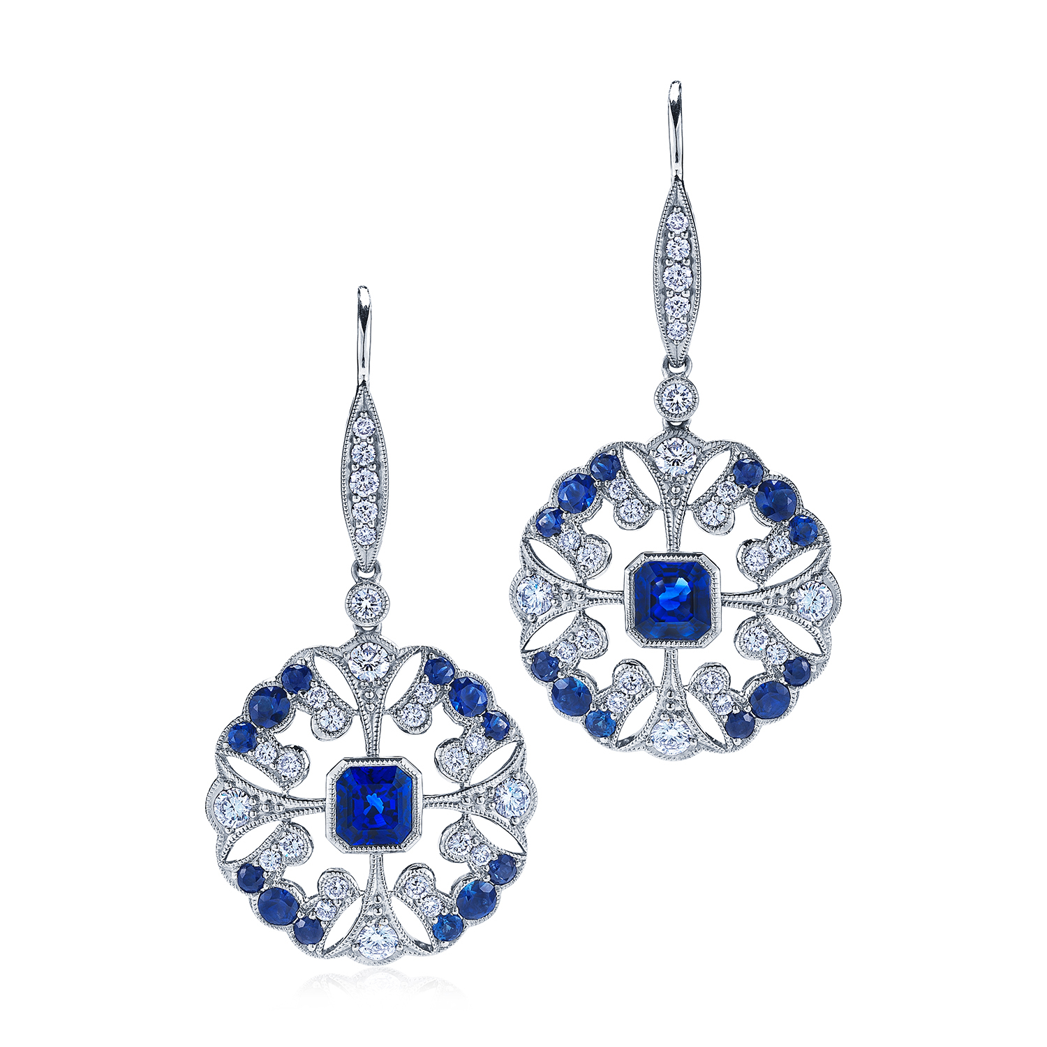 Kwiat Vintage Diamond & Square Sapphire Maltese Drop Earrings in 18K ...