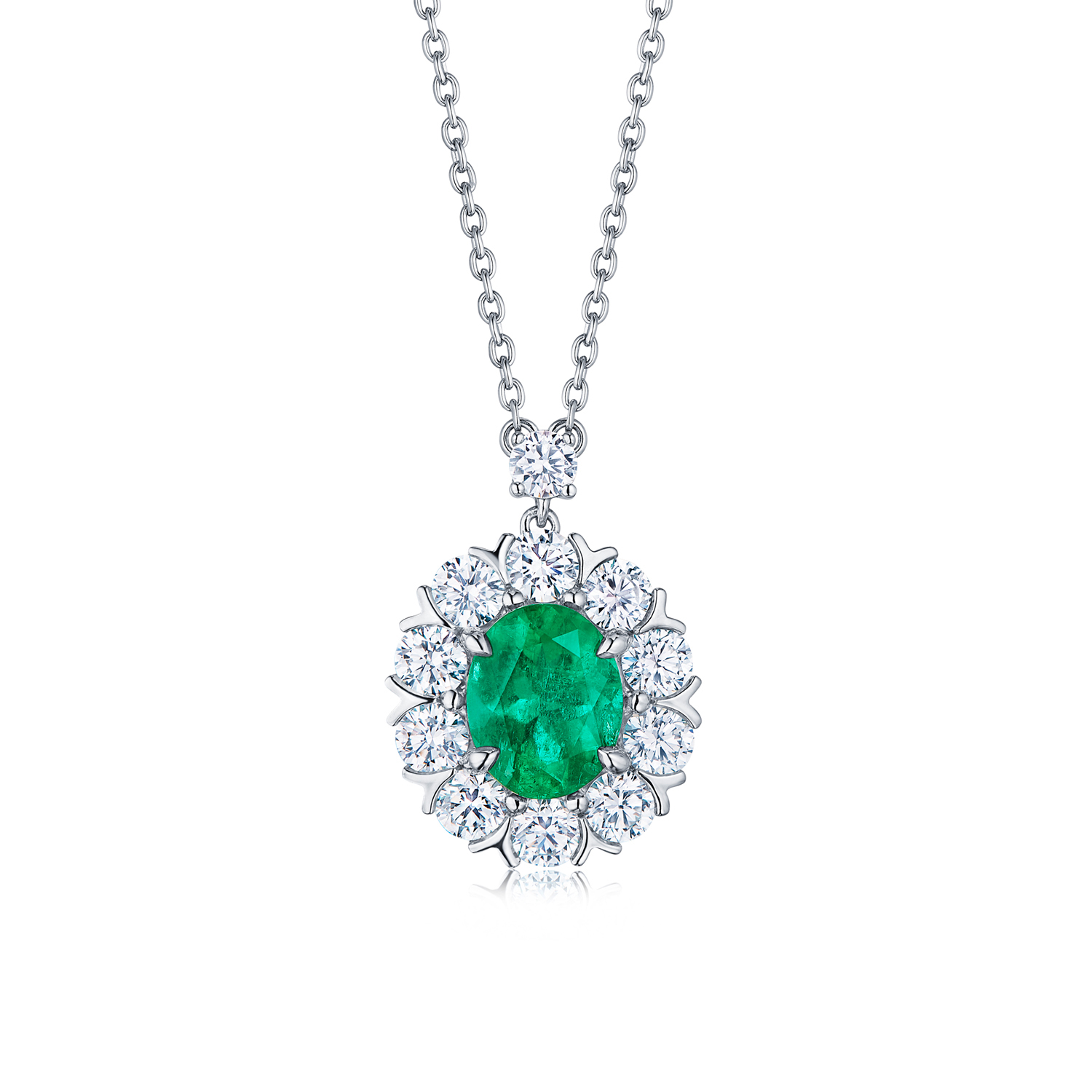 Colombian Emerald Pendant with Oval Emerald and Diamonds in 18K White ...